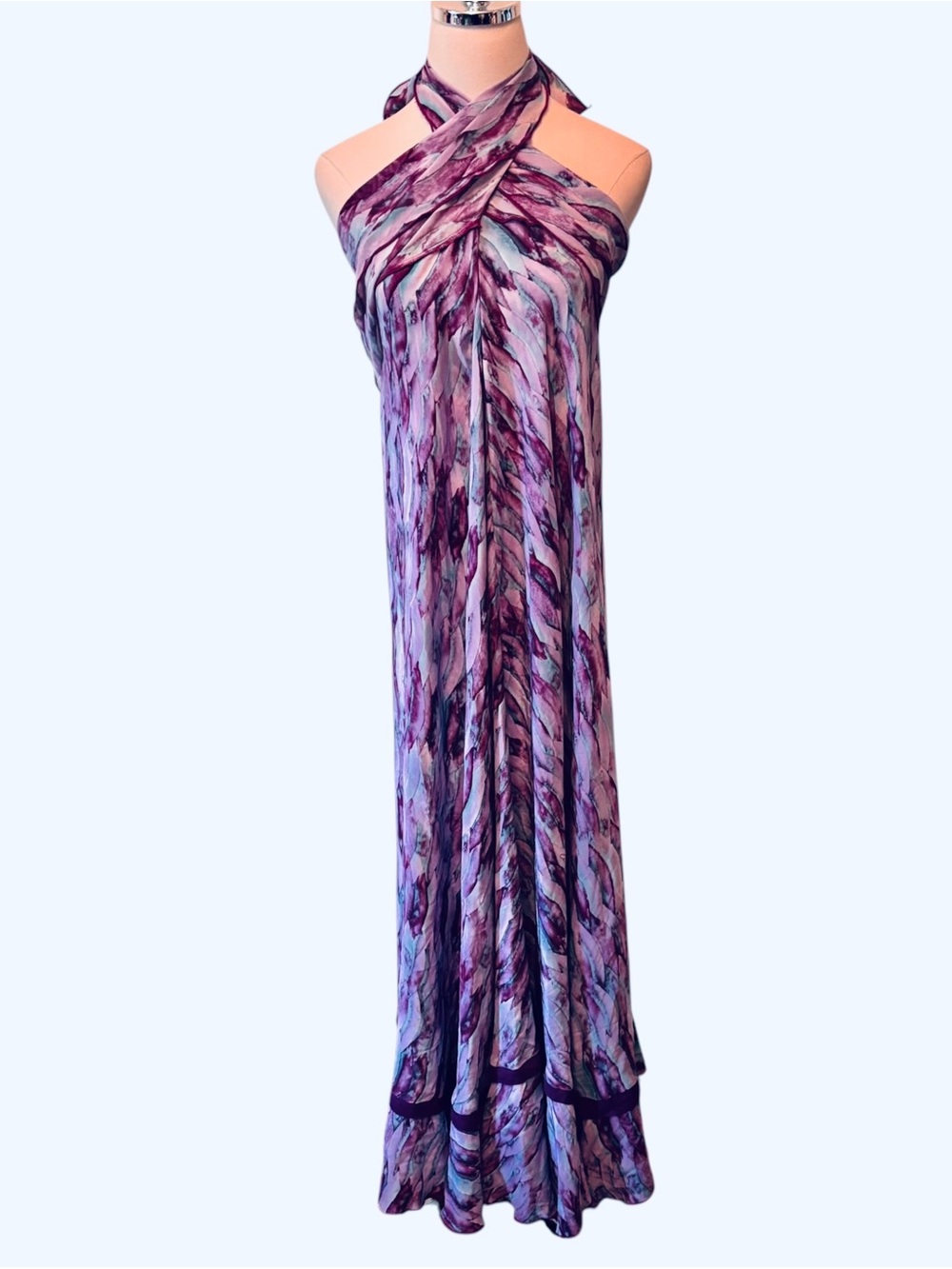 Ramona La Rue Silk Maxi Dress Purple Artsy Size Small Convertible Sleeveless